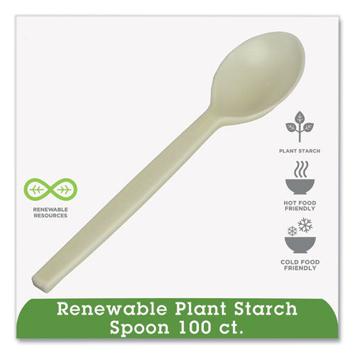 Image of WNA EcoSense Renewable Plant Starch Cutlery, Spoon, Plastic, Cream, 50/Pack
