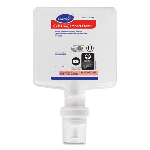 Image of Diversey Soft Care Impact Foam Hand Sanitizer For Intellicare Dispensers, 1,200 Ml Cartridge, Alcohol Scent, 6/carton