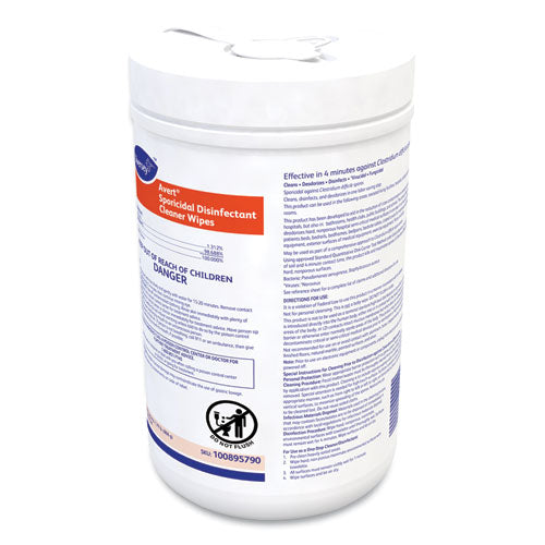 Image of Diversey Avert Sporicidal Disinfectant Cleaner Wipes, 6 x 7, Chlorine Scent, 160/Canister, 12/Carton
