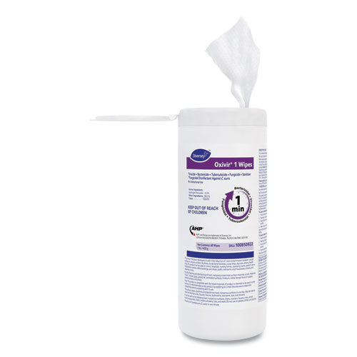 Image of Diversey Oxivir 1 Wipes, 1-Ply, 7 x 8, 60/Canister, 12 Canisters/Carton