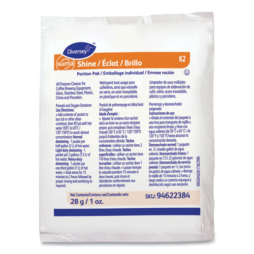 Image of Diversey Suma Shine Portion Pak, Powder, 100 Per Carton