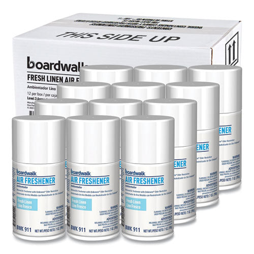 Image of Boardwalk® Metered Air Freshener Refill, Fresh Linen Scent, 7 oz Aerosol Spray, 12/Carton