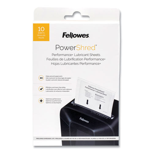 Image of Fellowes® Powershred Performance+ Lubricant Sheets, 8.5 x 6, 10/Pack