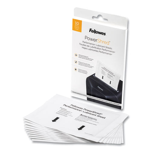Image of Fellowes® Powershred Performance+ Lubricant Sheets, 8.5 x 6, 10/Pack
