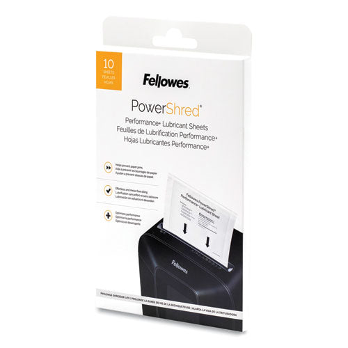 Image of Fellowes® Powershred Performance+ Lubricant Sheets, 8.5 x 6, 10/Pack