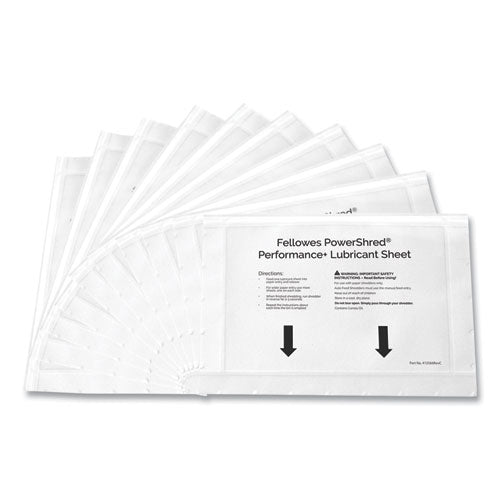 Image of Fellowes® Powershred Performance+ Lubricant Sheets, 8.5 x 6, 10/Pack