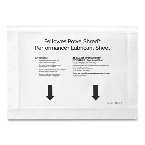 Image of Fellowes® Powershred Performance+ Lubricant Sheets, 8.5 x 6, 10/Pack