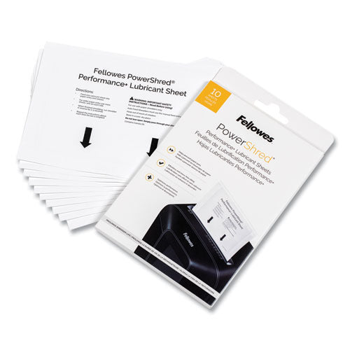 Image of Fellowes® Powershred Performance+ Lubricant Sheets, 8.5 x 6, 10/Pack