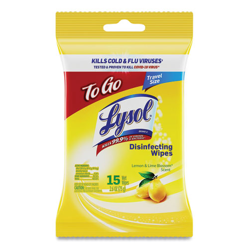 Image of LYSOL® Brand Disinfecting Wipes Flatpacks, 1-Ply, 6.69 x 7.87, Lemon and Lime Blossom, White, 15 Wipes/Flat Pack, 24 Flat Packs/Carton