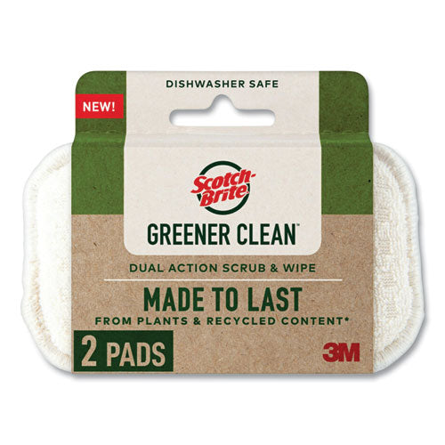 Image of Scotch-Brite® Greener Clean Dual Action Scrub and Wipe, 2.8 x 4.7, 0.7" Thick, White, 2/Pack