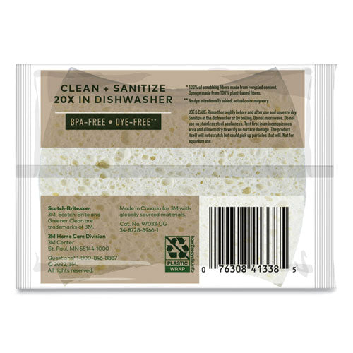 Image of Scotch-Brite® Greener Clean Non-Scratch Scrub Sponge, 2.6 x 3.3, 0.7" Thick, White, 3/Pack