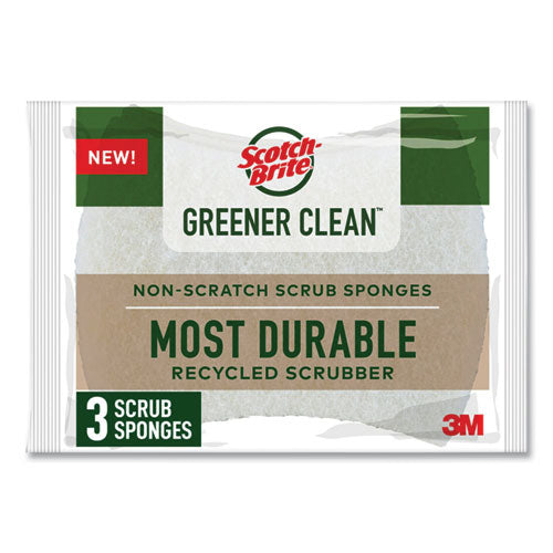 Image of Scotch-Brite® Greener Clean Non-Scratch Scrub Sponge, 2.6 x 3.3, 0.7" Thick, White, 3/Pack