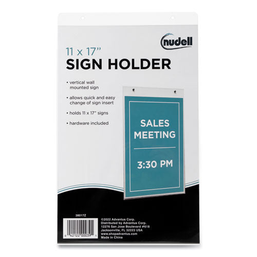 Image of NuDell Clear Plastic Vertical-Orientation Wall Sign Holder with Mounting Screws, Quick-Change Insert System, 11 x 17 Insert