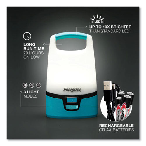 Image of Energizer® Vision Hybrid Lantern, 4 AA (Sold Separately), 1 Rechargeable Lithium Ion (Sold Separately), Teal/White