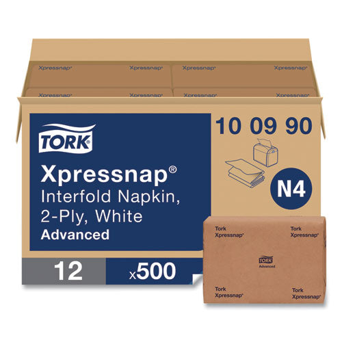 Image of Tork® Xpressnap Interfold Dispenser Napkins, 2-Ply, 6.5 x 8.5, White, 500/Pack, 12 Packs/Carton