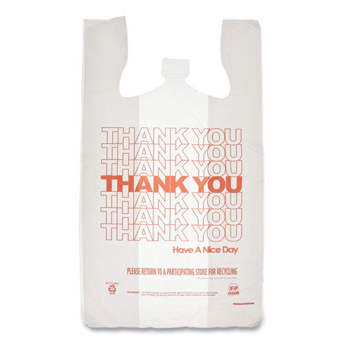 Image of AmerCareRoyal® Thank You Bags, Thank You - Have a Nice Day Labeling, Cut-Out Handles, 13" x 8" x 23", White/Red, 1,000/Carton