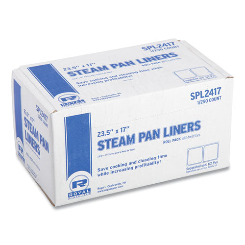 Image of AmerCareRoyal® Steam Pan Liners for 1/2-Size Pans, Includes Twist-Ties, 17" x 23.5", Clear, 250/Carton