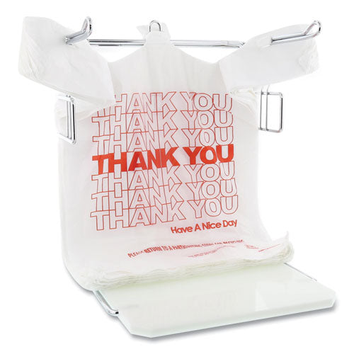 Image of AmerCareRoyal® Thank You Bags, Thank You - Have a Nice Day Labeling, Cut-Out Handles, 13" x 8" x 23", White/Red, 1,000/Carton