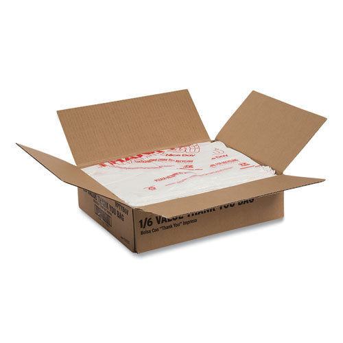 Image of AmerCareRoyal® Thank You Bags, Thank You - Have a Nice Day Labeling, Cut-Out Handles, 11.5" x 6.5" x 20", White/Red, 775/Carton