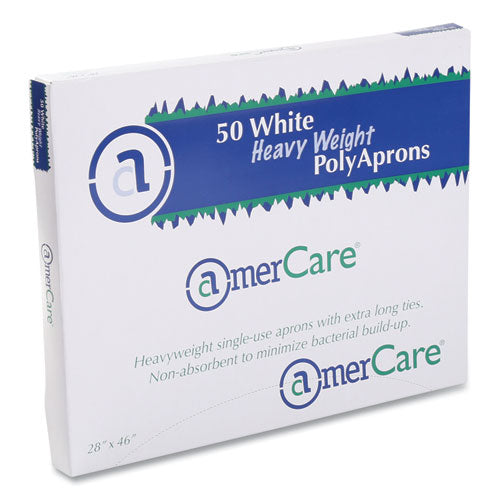Image of AmerCareRoyal® Poly Apron, 28 x 46, One Size Fits All, White, 500/Carton