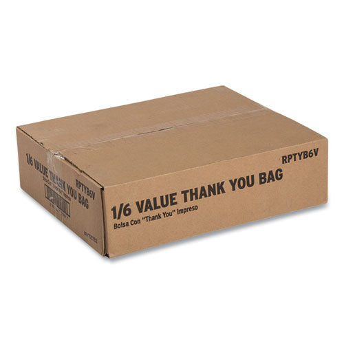 Image of AmerCareRoyal® Thank You Bags, Thank You - Have a Nice Day Labeling, Cut-Out Handles, 11.5" x 6.5" x 20", White/Red, 775/Carton