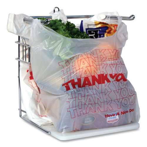 Image of AmerCareRoyal® Thank You Bags, Thank You - Have a Nice Day Labeling, Cut-Out Handles, 13" x 8" x 23", White/Red, 1,000/Carton