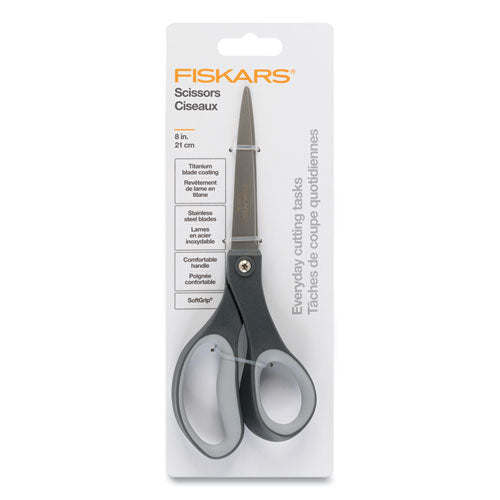 Image of Fiskars® Everyday Titanium Softgrip Scissors, 8" Long, 3.1" Cut Length, Straight Dark Gray Handle