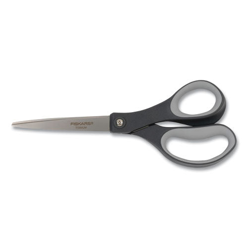 Image of Fiskars® Everyday Titanium Softgrip Scissors, 8" Long, 3.1" Cut Length, Straight Dark Gray Handle