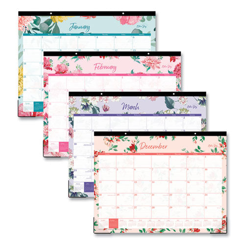 Image of Blue Sky® Reflections Desk Pad Calendar, Floral Artwork, 22 x 17, Assorted Sheet Colors, Black Binding, 12-Month (Jan to Dec): 2025