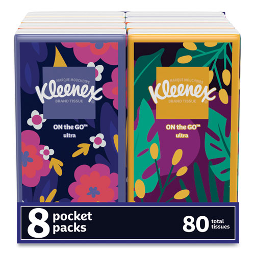 Image of Kleenex® On The Go Packs Facial Tissues, 3-Ply, White, 10 Sheets/pouch, 8 Pouches/pack, 12 Packs/carton