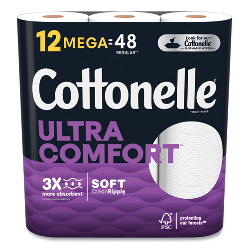 Image of Cottonelle® Ultra ComfortCare Toilet Paper, Soft Tissue, Mega Rolls, Septic Safe, 2 Ply, White, 284 Sheets/Roll, 12 Rolls/Pack