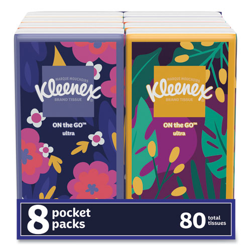 Image of Kleenex® On The Go Packs Facial Tissues, 3-Ply, White, 10 Sheets/pouch, 8 Pouches/pack