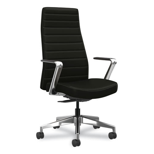 Image of HON® Cofi Executive High Back Chair, Supports Up to 300 lb, 15.5 to 20.5 Seat Height, Black Seat/Back, Polished Aluminum Base