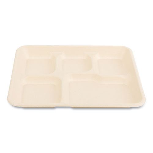 Image of Boardwalk® Bagasse PFAS-Free Food Tray, 5 Compartments, 8.26 x 0.98 x 10.9, Tan, Sugarcane, 500/Carton
