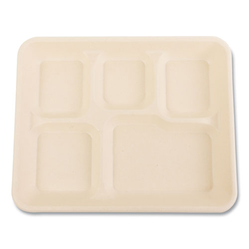 Image of Boardwalk® Bagasse PFAS-Free Food Tray, 5 Compartments, 8.26 x 0.98 x 10.9, Tan, Sugarcane, 500/Carton