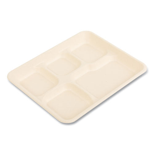 Image of Boardwalk® Bagasse PFAS-Free Food Tray, 5 Compartments, 8.26 x 0.98 x 10.9, Tan, Sugarcane, 500/Carton