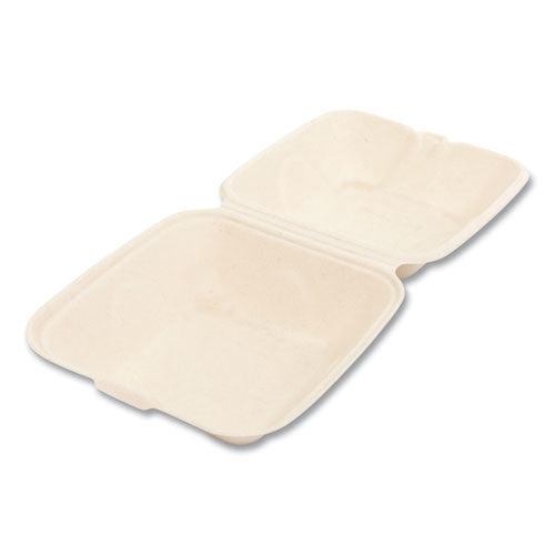 Image of Boardwalk® Bagasse PFAS-Free Food Containers, 6 x 6 x 3.19, Tan, Sugarcane, 500/Carton