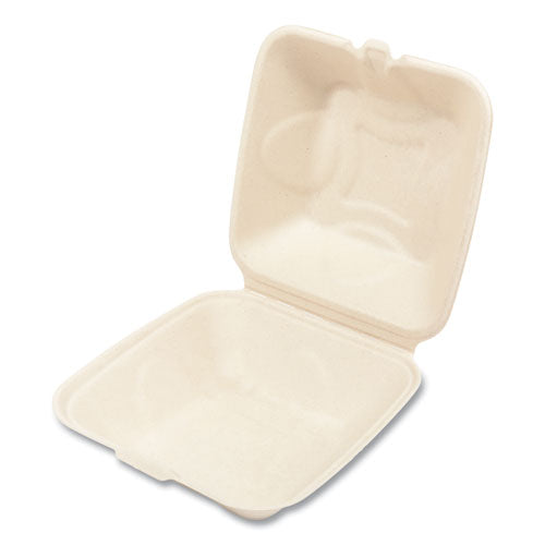 Image of Boardwalk® Bagasse PFAS-Free Food Containers, 6 x 6 x 3.19, Tan, Sugarcane, 500/Carton