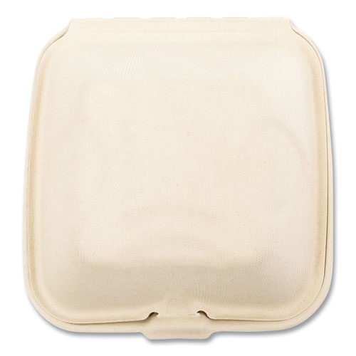 Image of Boardwalk® Bagasse PFAS-Free Food Containers, 6 x 6 x 3.19, Tan, Sugarcane, 500/Carton