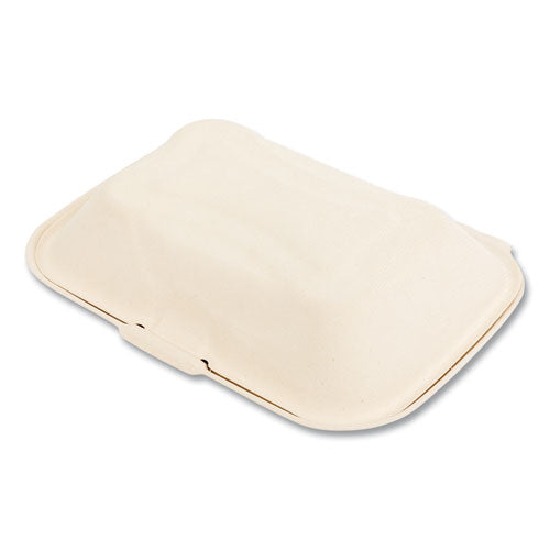 Image of Boardwalk® Bagasse PFAS-Free Food Containers, Hoagie/Hinged Lid, 6 x 3 x 9, Tan, Sugarcane, 250/Carton