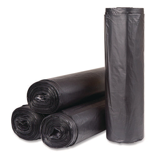 Image of Inteplast Group High-Density Commercial Can Liners, 56 gal, 22 mic, 43" x 48", Black, Interleaved Roll, 25 Bags/Roll, 6 Rolls/Carton