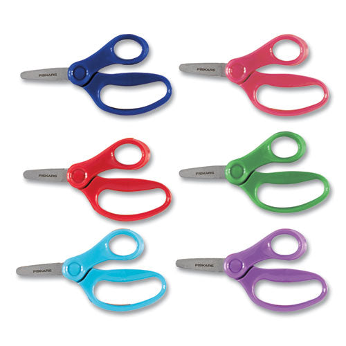 Image of Fiskars® Kids Scissors, Rounded Tip, 5" Long, 1.75" Cut Length, Straight Handle, Randomly Assorted Handle Color