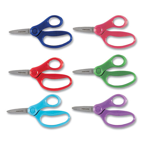 Image of Fiskars® Kids Scissors, Pointed Tip, 5" Long, 1.75" Cut Length, Straight Handle, Randomly Assorted Handle Color