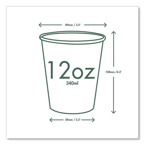 Image of Vegware 89-Series Hot Cup, 12 oz, Paper, White/Green, 1,000/Carton