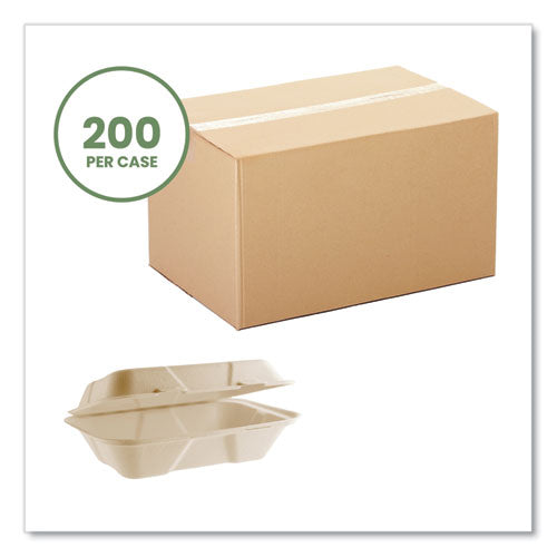 Image of Vegware Nourish Molded Fiber Takeout Containers, Compostable, 6.1 x 9 x 2.9, Natural, Sugarcane, 200/Carton