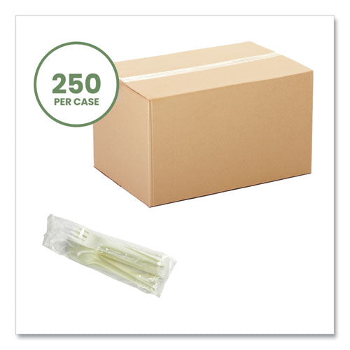 Image of Vegware Cutlery Kits, Compostable, General Purpose, Fork/Knife/Napkin/Spoon, Plastic, White, 250/Carton