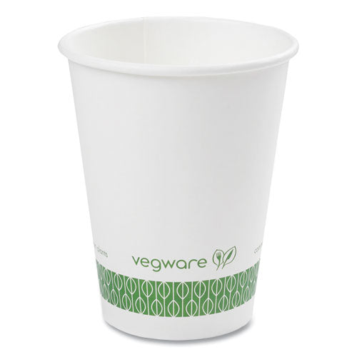 Image of Vegware 89-Series Hot Cup, 12 oz, Paper, White/Green, 1,000/Carton