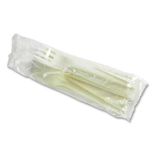 Image of Vegware Cutlery Kits, Compostable, General Purpose, Fork/Knife/Napkin/Spoon, Plastic, White, 250/Carton
