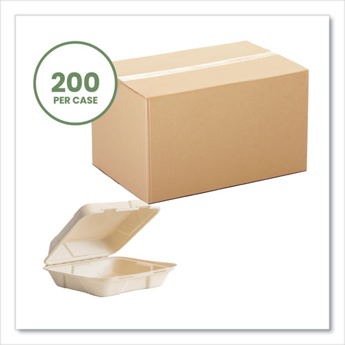 Image of Vegware Nourish Molded Fiber Takeout Container, Compostable, 9 x 10 x 2, Natural, Sugarcane, 200/Carton