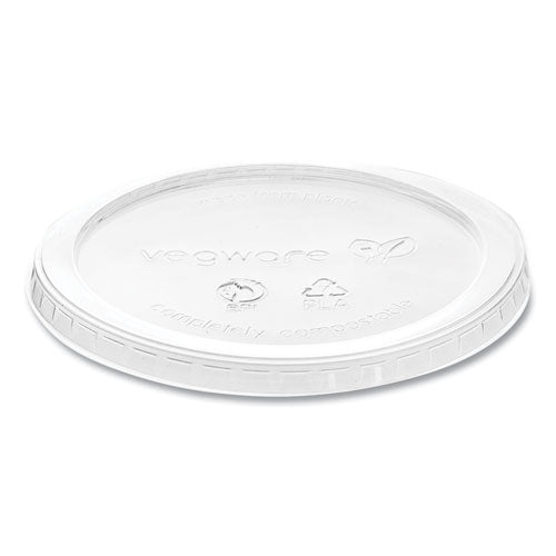 Image of Vegware Round Deli Pot Lids, Compostable, For 8 oz to 32 oz Deli Containers, Clear, Plastic, 500/Carton